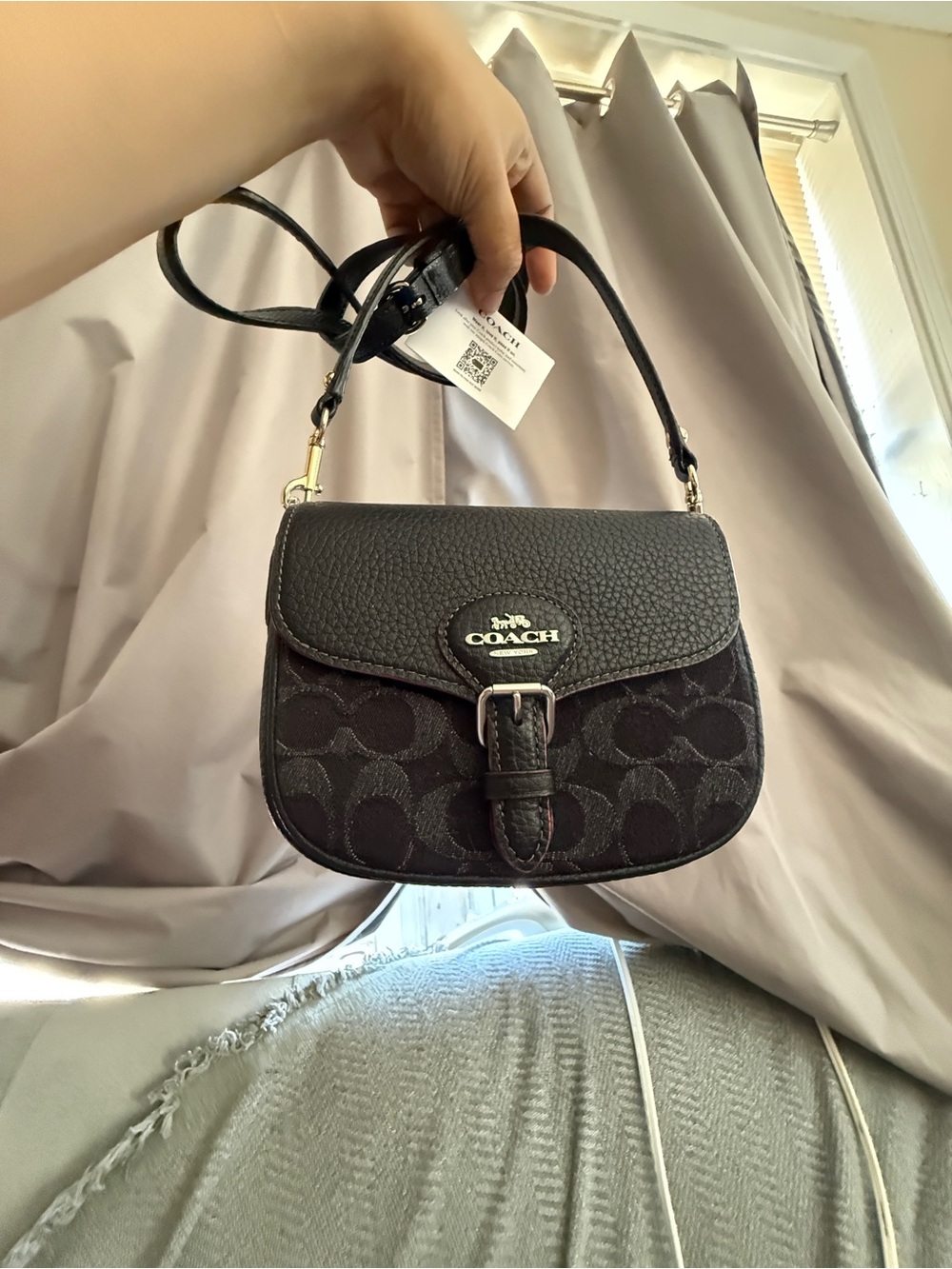 Coach Black Amelia Small Saddle Crossbody with Pebbled Leather Trim